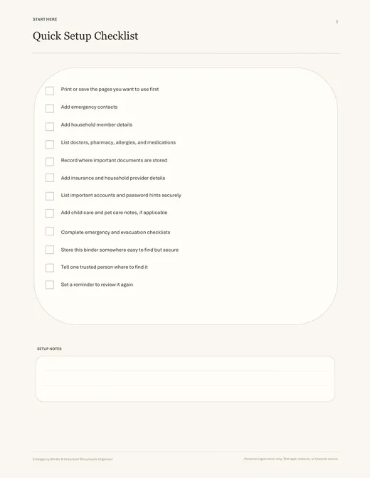 Page 3 — Quick Setup Checklist
