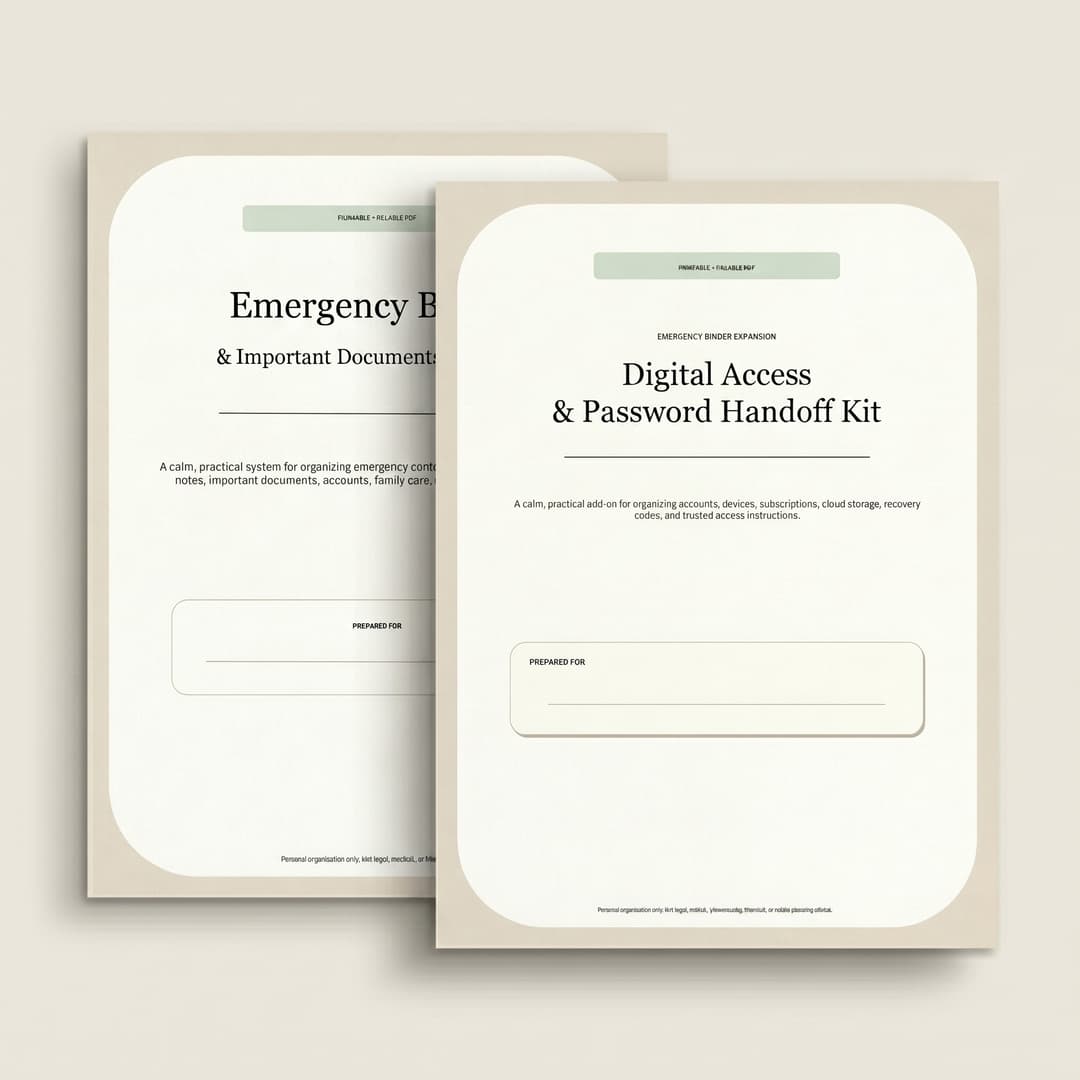 Emergency Binder and Digital Access Kit bundle mockup