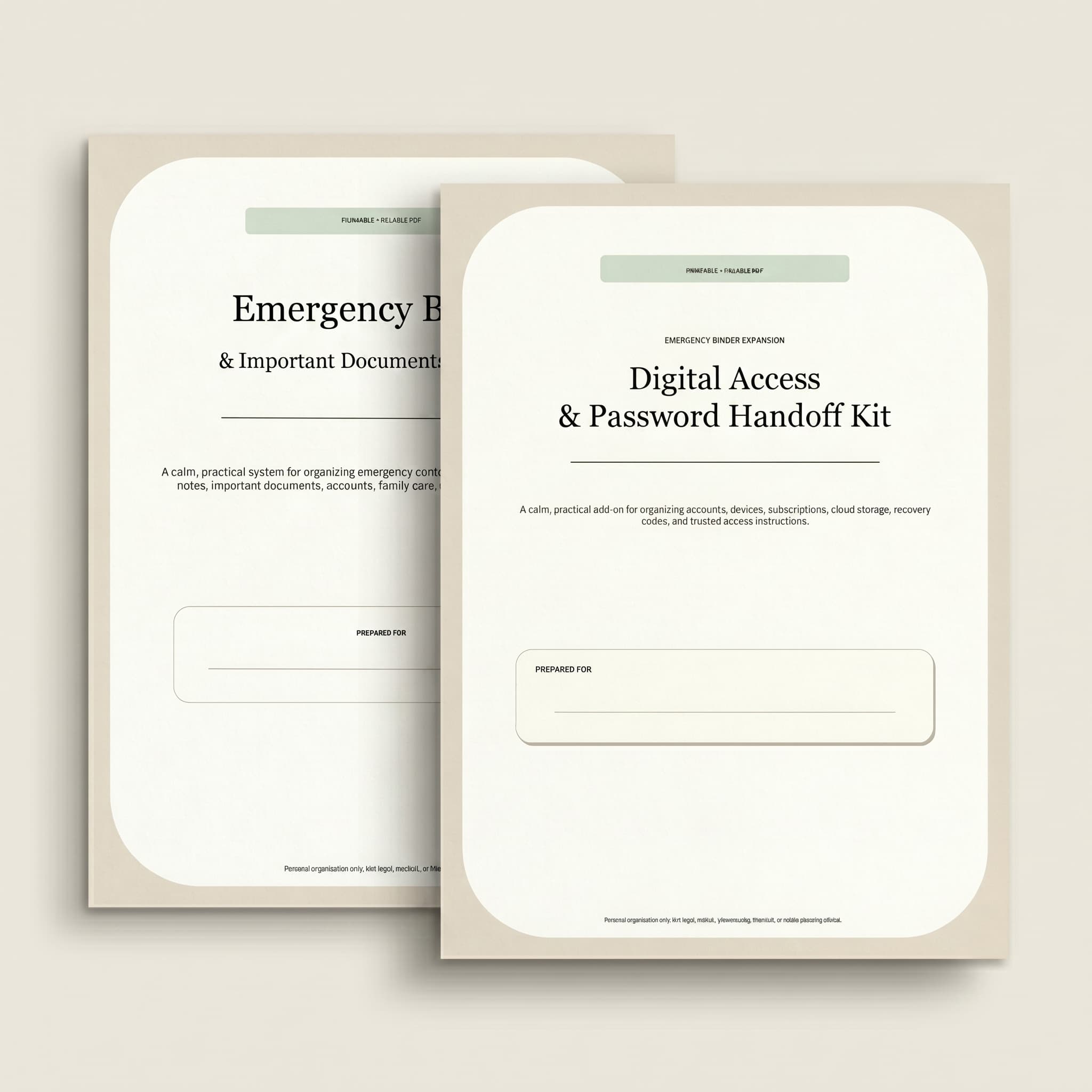 Emergency Binder and Digital Access Kit bundle mockup